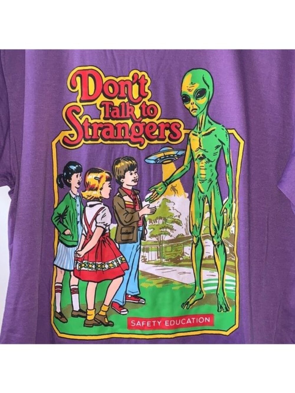Dont Talk To Strangers Graphic T-Shirt Romwe L Purple Alien Print - Picture 3 of 8